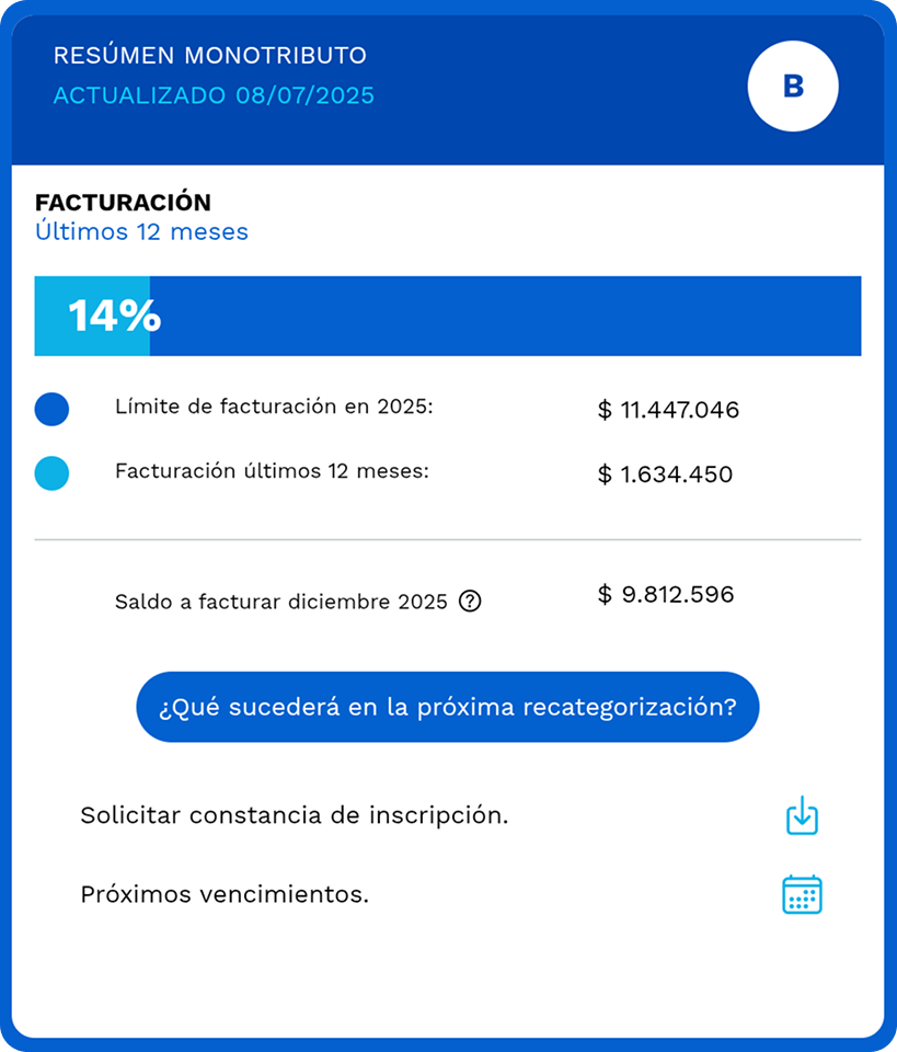 Tributo Simple app - barra de facturación