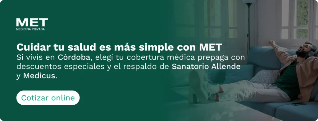 Cuidar tu salud es más simple con MET. Si vivís en Córdoba, elegí tu cobertura médica prepaga con descuentos especiales y el respaldo de Sanatorio Allende y Medicus.