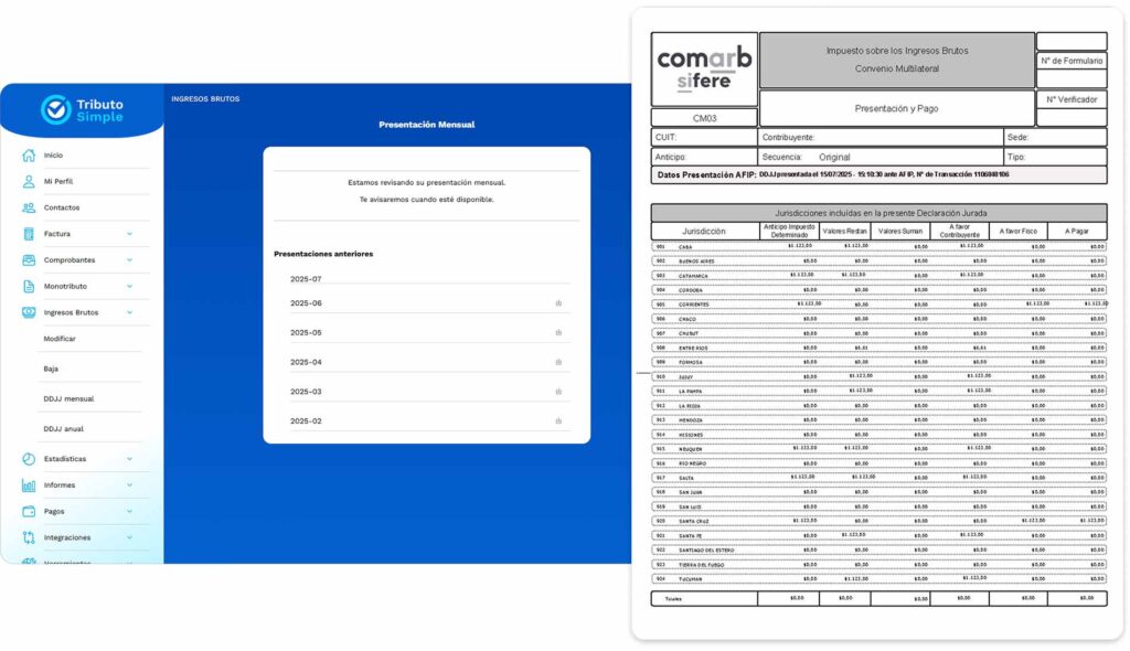 tributo simple declaración jurada mensual convenio multilateral