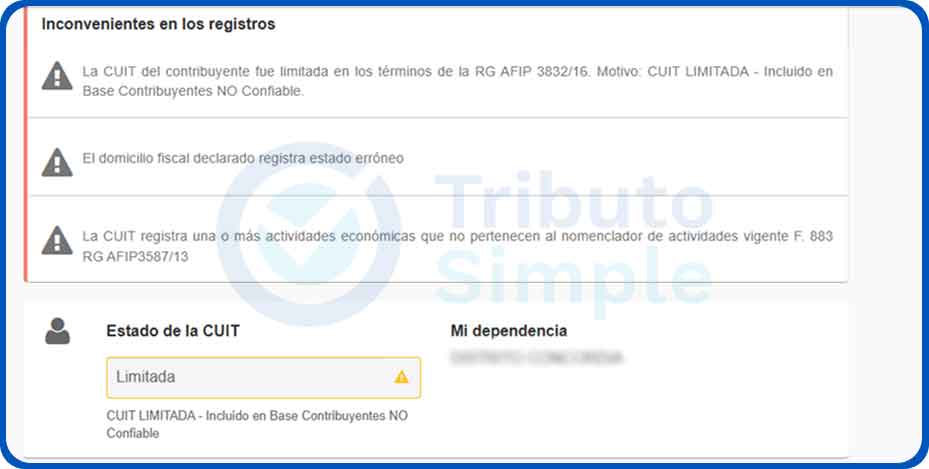 CUIT limitada contribuyente no confiable
